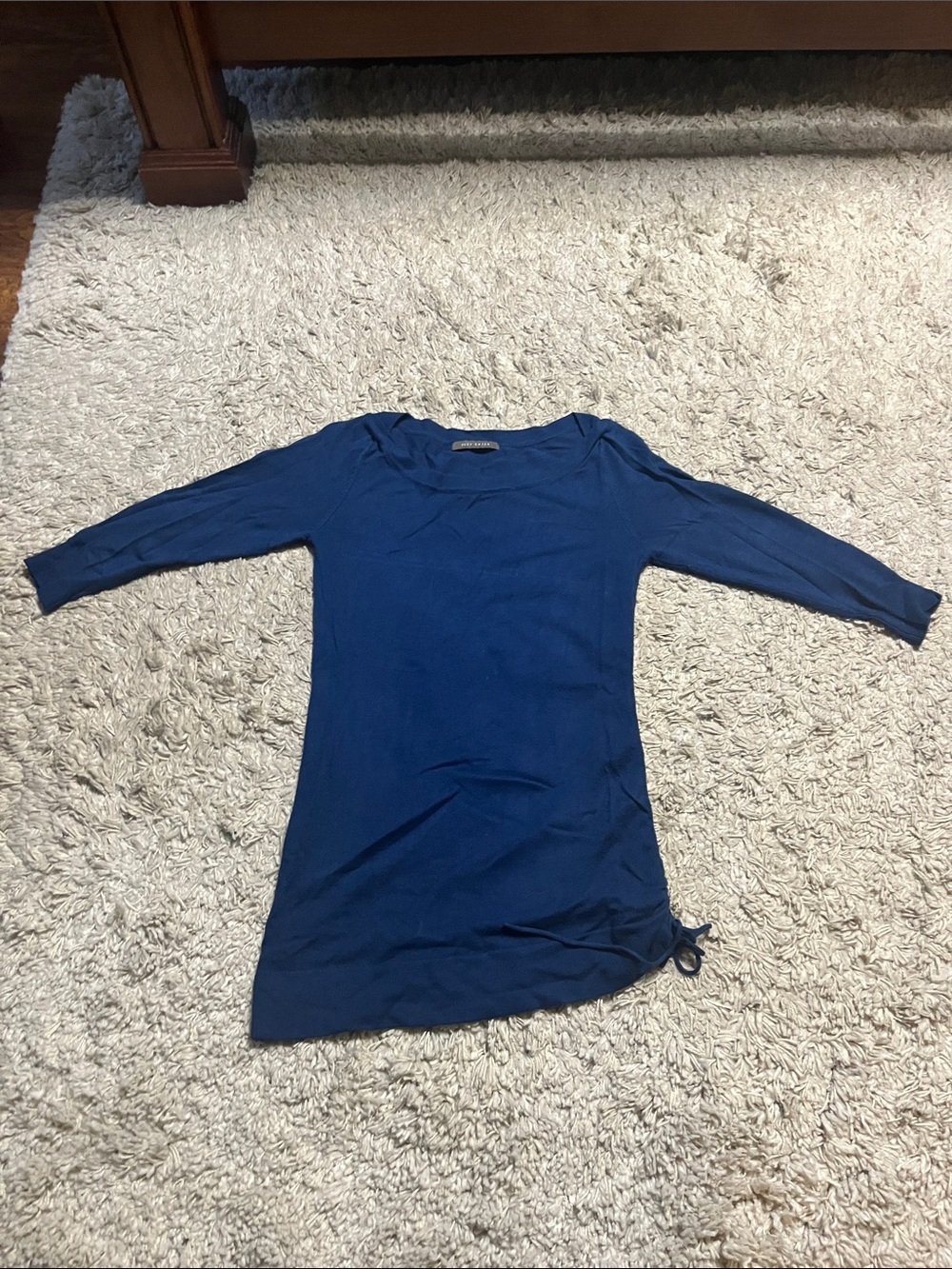 Suzy Shier Navy Blue boatneck tunic style Top with side gather